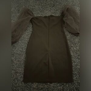 SHEIN brown body con dress with puffy mesh sleeves